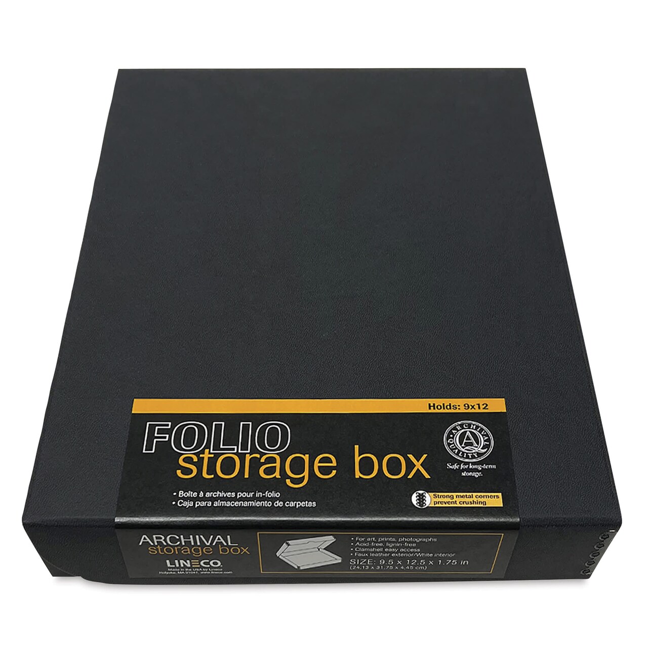 Lineco Folio Archival Storage Box - Black, Faux Leather, 9" x 12"